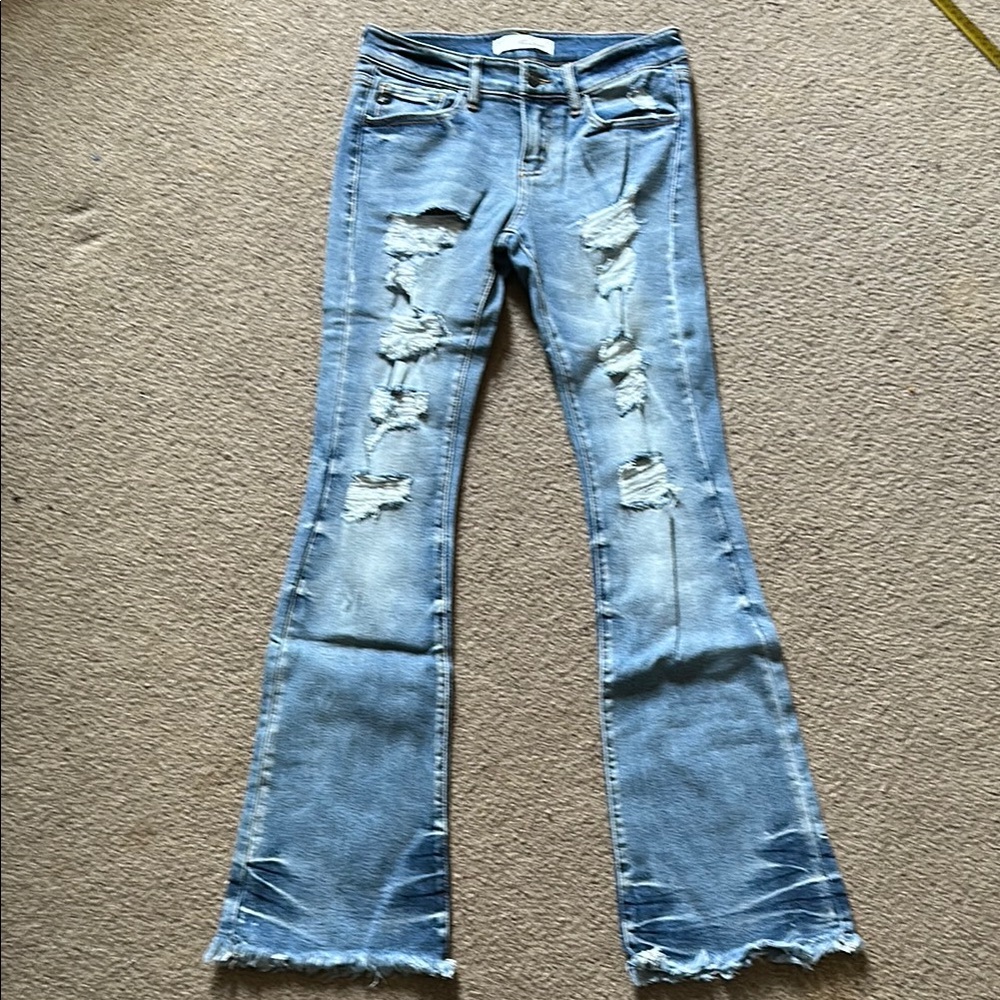 Kancan Flare Distressed Jeans with Raw Hem Sz 5/26 KC70019M